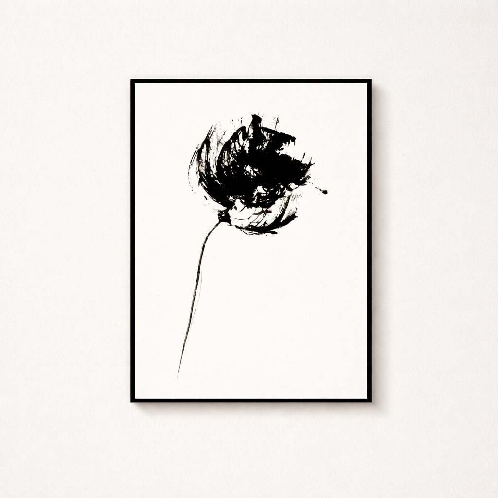 Black & White Abstract Ink Flower Wall Art Set of 2