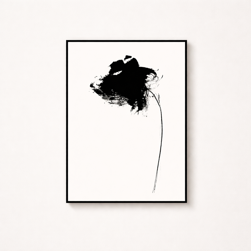 Black & White Abstract Ink Flower Wall Art Set of 2