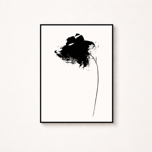 Black & White Abstract Ink Flower Wall Art Set of 2