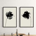 Black & White Abstract Ink Flower Wall Art Set of 2